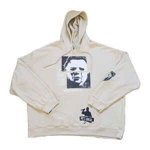 Halloween 2 Michael Myers Size 2XL Mens He's Back Cream Patchwork Hoodie Horror